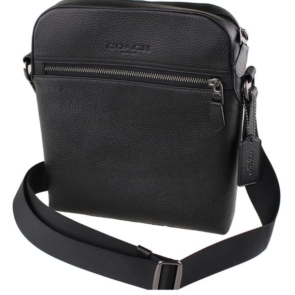 COACH Men’s Houston Flight Leather Shoulder Bag Black - Picture 5 of 5